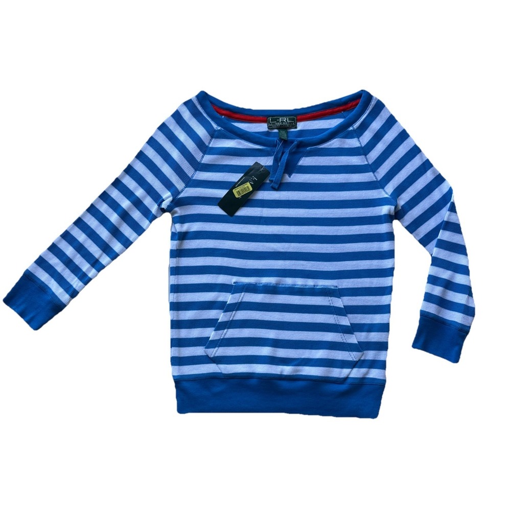 LRL Shirt M Long Sleeve Thermal Waffle Nautical Striped Ralph Lauren Women NWT